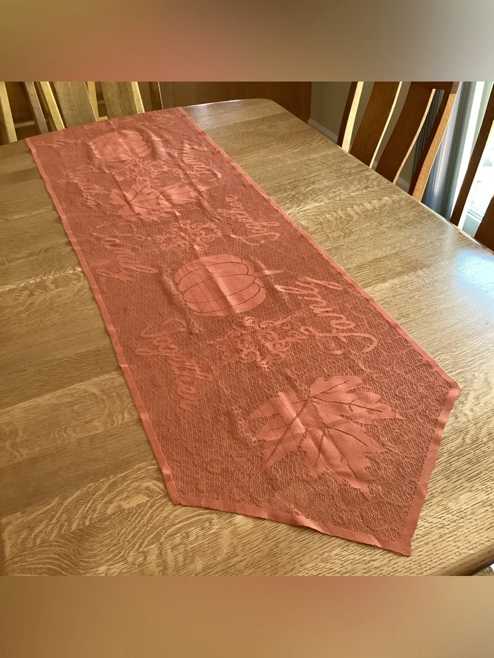 Fall Harvest Orange Table Runner 80” X 19.5 Family Together, Thanksgiving Autumn